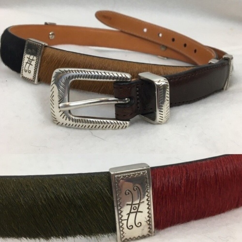 Brighton Pony Hair Black & Silver Metallic Concho Leather Belt M